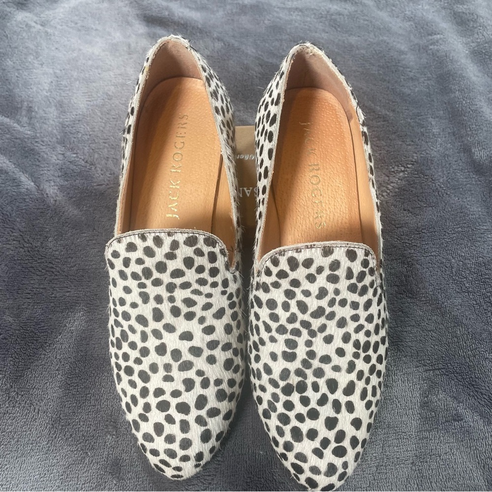 Jack Rogers Black and White Flats with Animal Print